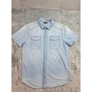 Silver Jeans Co Mens Light Wash Denim Short Sleeve Snap Button Shirt SMS222361 M